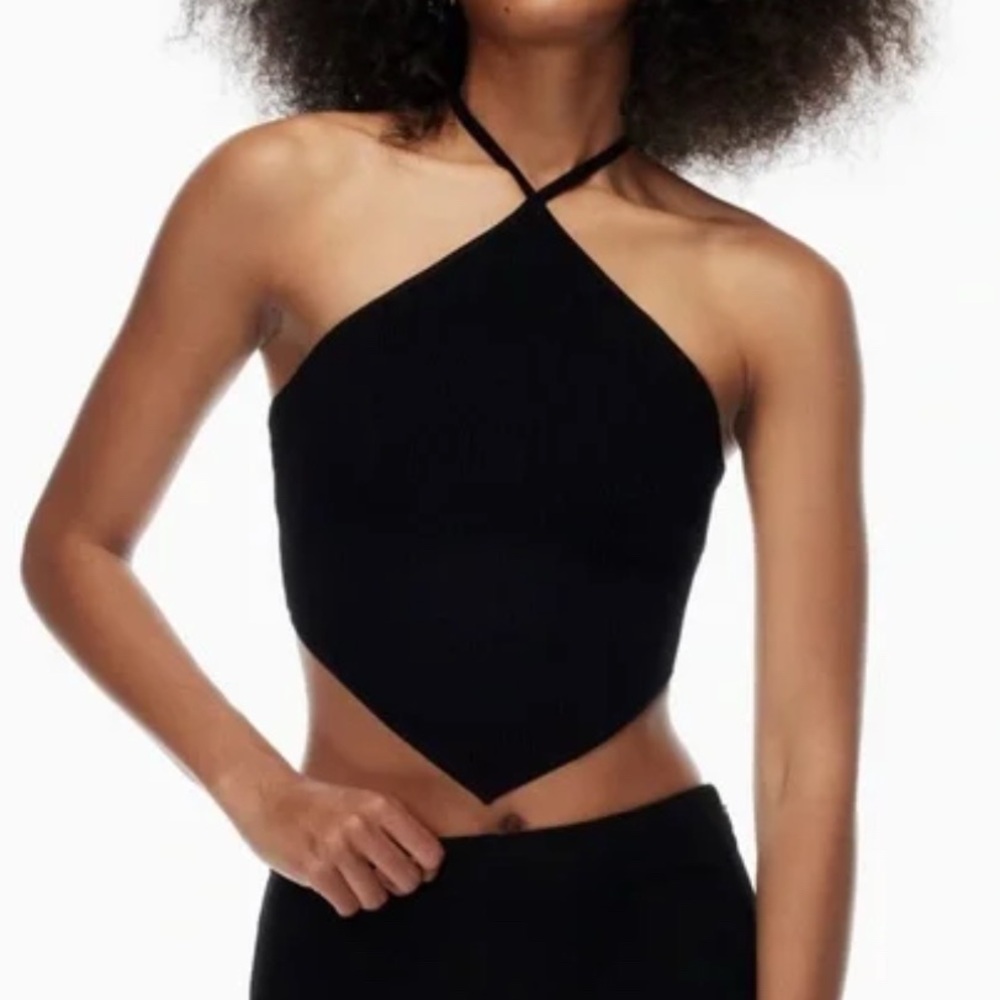 Aritzia babaton ribbed tie halter crop top
